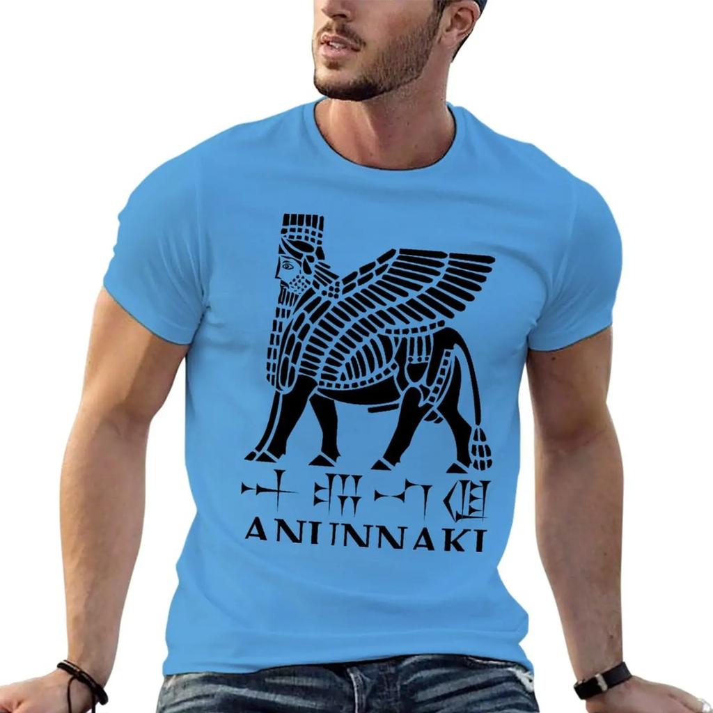 Erhabener Mann Herren T-Shirts Neue Mode Schwergewicht Vintage Anunnaki, Lamu, Keilschrifttext, (Schwarz-Weiss) T-Shirt