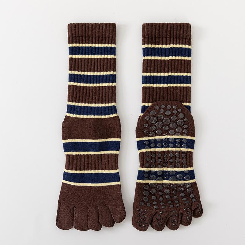 

Five Toes Yoga Socks Casual Striped Indoor Workout Pilates Socks Silicone Non-slip Women Professional Fitness Dance Sports Socks кофейный