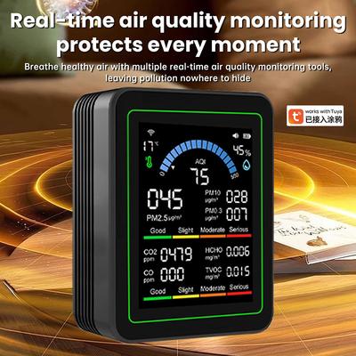 Upgraded 10-in-1 Air Quality Detector with 24-Hour Battery Life PM2.5 Formaldehyde TVOC Temperature Humidity CO2 Monitor