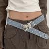 Distressed Butterfly Buckle Belt for Adult Fashion Bead Trim Sequined Waistband Jeans Belt Teens Girl Waist Accessories