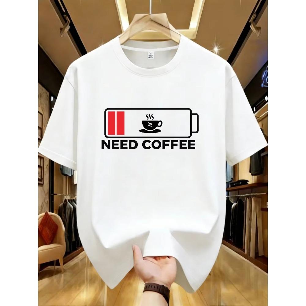 I Need Coffee Battery Funny Design Women Men Tees T-Shirts Minimalist Caffeine Graphic Tops Short Sleeve