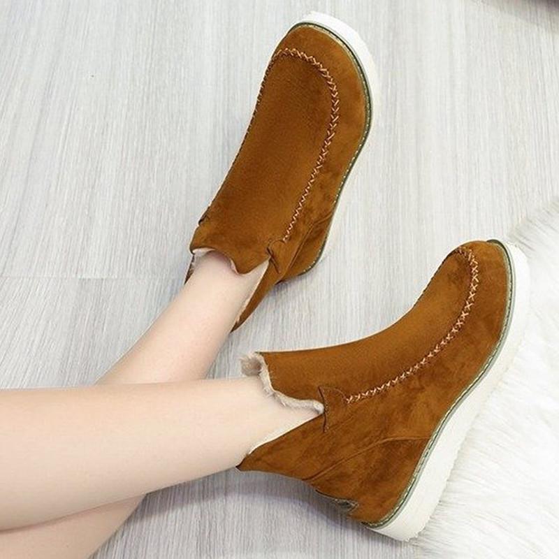 Women's Plus Size Thick-Soled Winter Ankle Boots: Warm, Solid Color, Slip-On Style