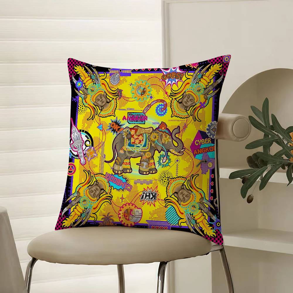 Oriental Classical Buddha Statue Print Pillow Case Comfort Sofa Bed Silky elegant Invisible zipper Decorative cushion cover