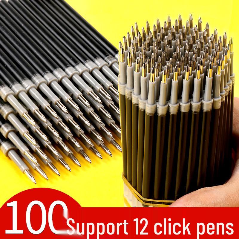 100-Pack of 0.5mm Black Gel Pen Refills - Water-Based, Bullet Tip, Push-Button, Red Pen Compatible