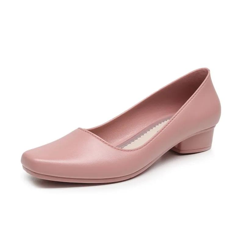 

Одиночная обувь, женская корейская версия, модная мягкая подошва, удобная верхняя одежда, женские сандалии, нескользящая рабочая обувь на блочном каблуке, резиновая обувь Four Seasons 41 розовый