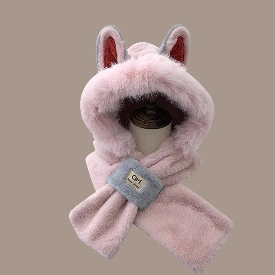 Cute Shiba Inu Long Ear Plush Winter Hat Scarf Set for Girls, Warm Two-Piece Cartoon Outfit