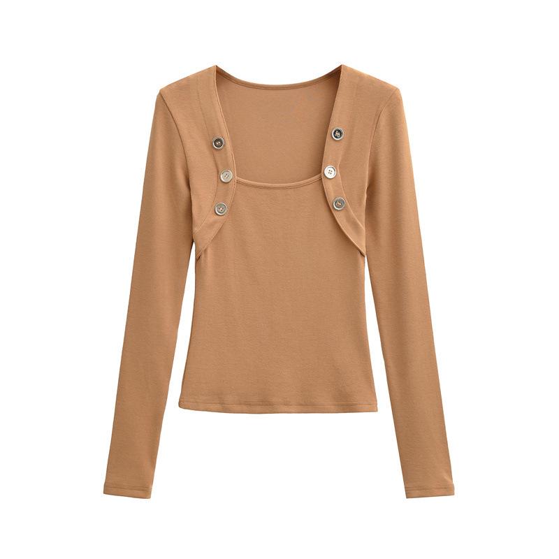 Pure Desire Style Fake Two-Piece Off-Shoulder Imitation Cashmere Square Neck Long-Sleeve Slim Fit Women's Top
