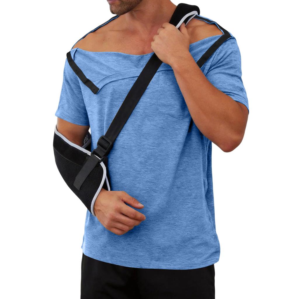 Camiseta de Recuperación Post-Cirugía para Hombres Cierre Completo de Broches Manga Corta Diseño Desgarrable Ropa Adaptable para Cuidado Médico