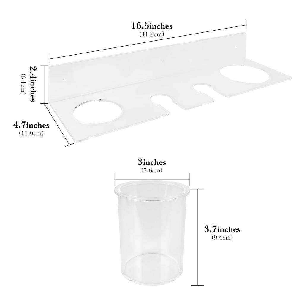 Linkidea Blow Dryer Acrylic Hair Dryer Stand with Storage Multifunctional Hair Dryer Rack for Dyson Hair Curling and Hair Straighteners Wall-Mounted