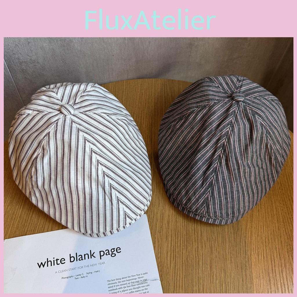 Minimally Striped Women Breathable Cotton Beret For Autumn And Use Winter