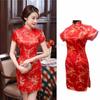 Qipao w dużych rozmiarach Damska seksowna mini z rozcięciem Cheongsam Vintage Mandaryński kołnierzyk Krótkie qipao Tradycyjna chińska sukienka Vestidos