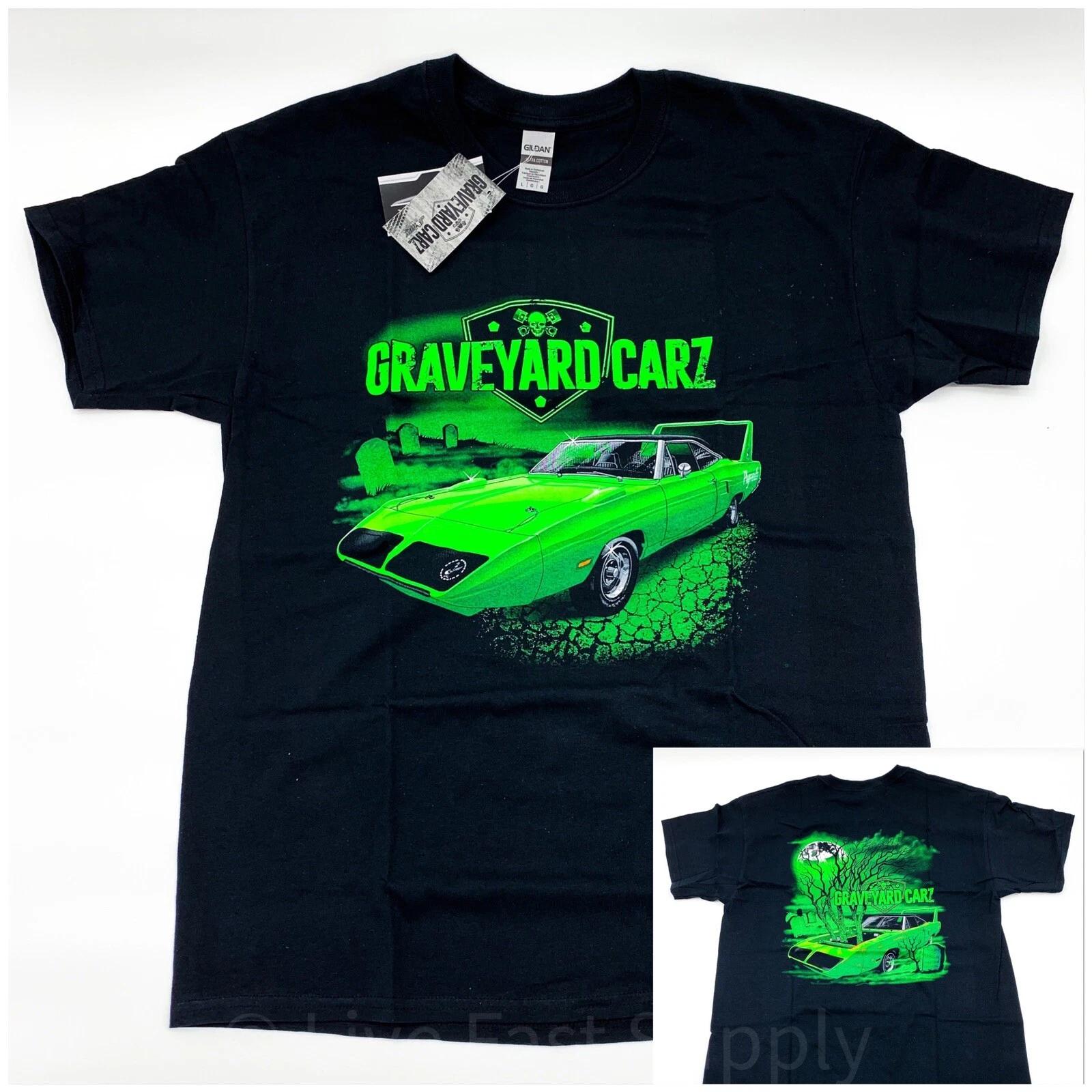 Graveyard Carz T-Shirt - Black w/ Green Plymouth Superbird Restored (Licensed) S