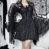 Vintage Gothic Schwarzes Spitzen-T-Shirt, elegantes Smock-Top mit ausgestellten Ärmeln, durchsichtig, sexy, abgeschnittene Tops, Cardigan, Streetwear