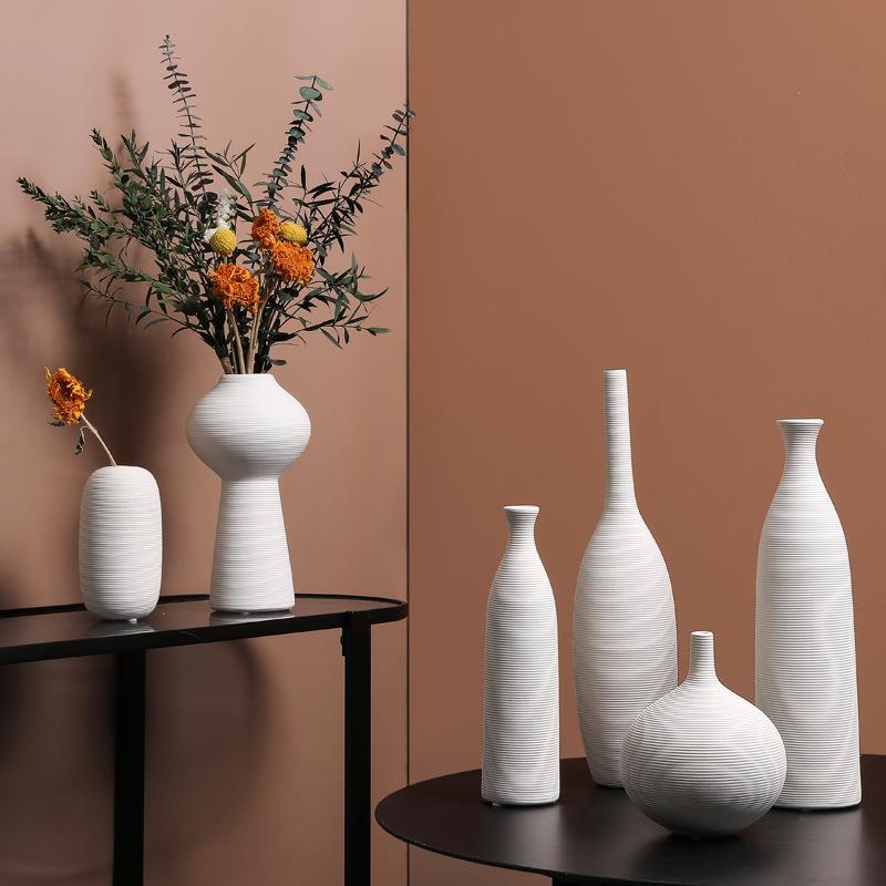 Simple White Vegetative Ceramic Vase Ins Ornaments Living Room Dining Table Home Decoration Mini Dried Flower Soft Decor Gift
