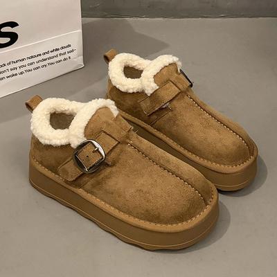 Leather Thick-soled All-inclusive Velvet Thermal Women's Shoes, Winter New One-pedal Snow Boots, Bread Wool Cotton Shoes