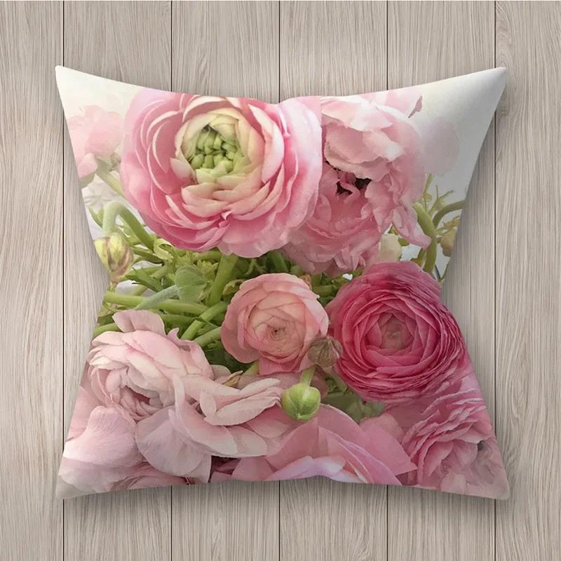 Square Polyester Cushion Cover Living Room Home Decor Throw Pillow  Rustic Rose Printed  Case