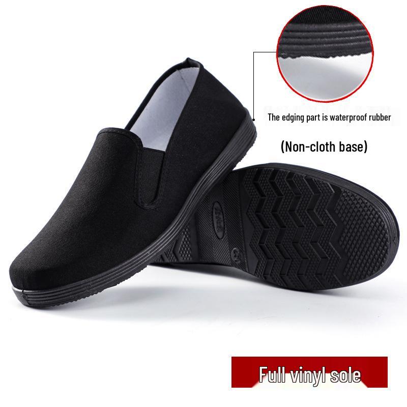 Men's Black Old Beijing Cloth Shoes - Slip-On, Mesh, Casual, Versatile, Tendon Sole