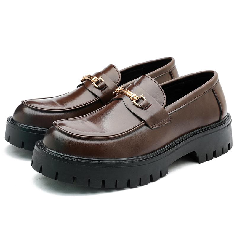 Men Platform Loafers Metal Horse Bit Slip On Leather Shoes Height Increasing Casual Formal Business Oxford Shoes For Men Daily