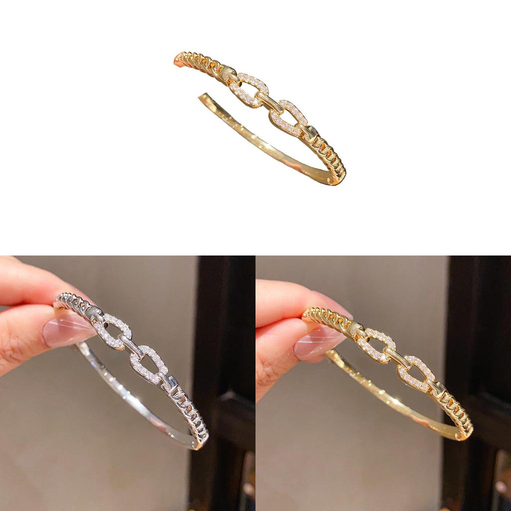 Minimalist Gold Plated Zircon Double Band Bracelet For Fashionable Women
