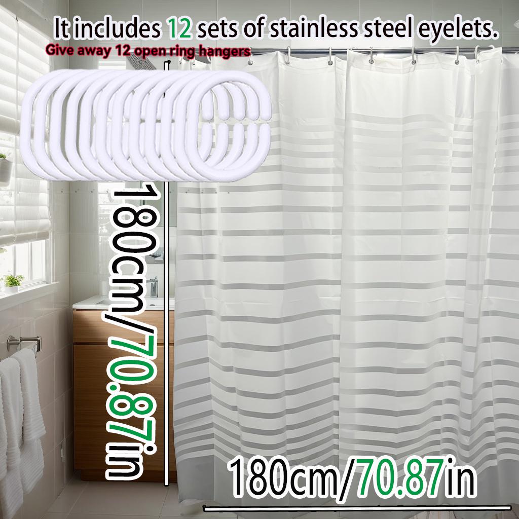 Simple white striped semi-transparent shower curtain, dry-wet separated partition curtain, private bathroom shower curtain