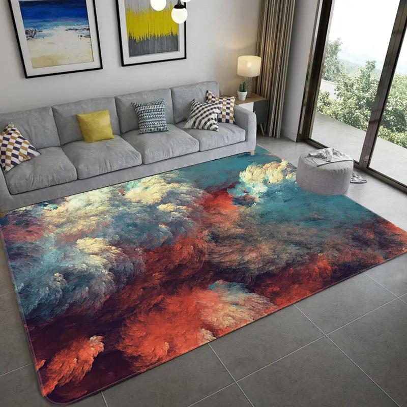 Nordic Abstract Colorful Cloud Carpet Oil Painting Style Sky Soft Children' Room Area Rugs Home Living Room Floor Mat Doormat