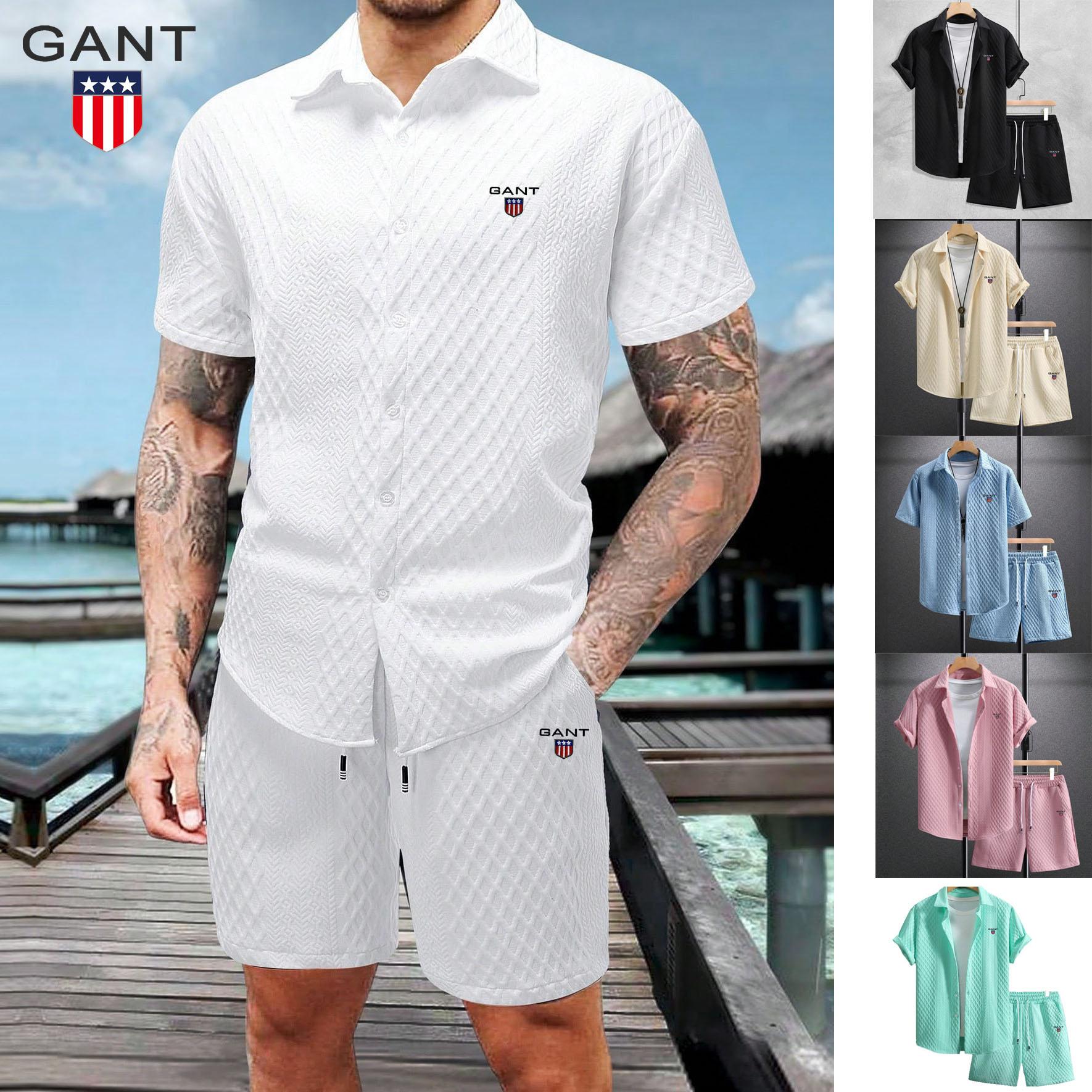 

Gant Новий Вишитий Чоловічий Повсякденний Костюм Європейський Трендовий Бренд Мода Вільна Велика Сорочка з Коротким Рукавом Шорти Костюм Двійка S