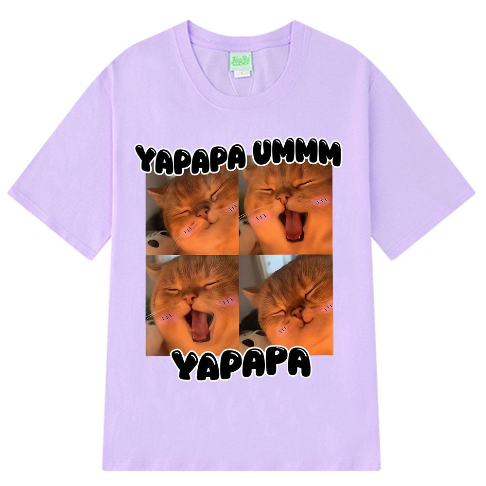 Yapapa Ummmm Funny Cute Cat Meme T-Shirt men women Fashion casual T-shirts Short-sleeved 100% cotton Harajuku oversized T-shirts