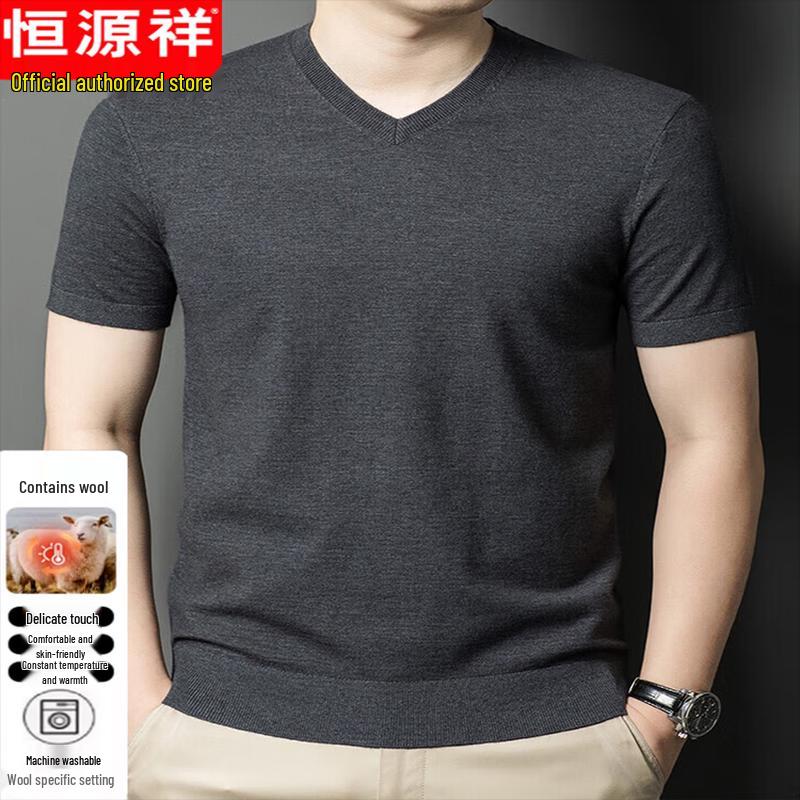 Men's V-Neck Short-Sleeve Wool Blend Sweater