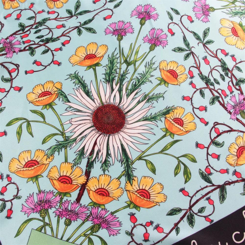Silk Scarf Women Floral Printed Square Scarves Head Echarpes Silk Foulards Femme Wraps Beach Shawls Bandana Lady Hijabs 90CM