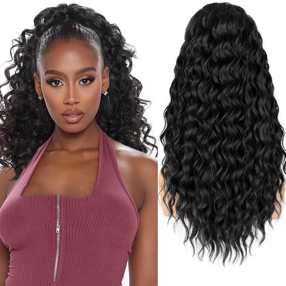 Women's Long Curly Hair Ponytail Natural Deep Wave Wig