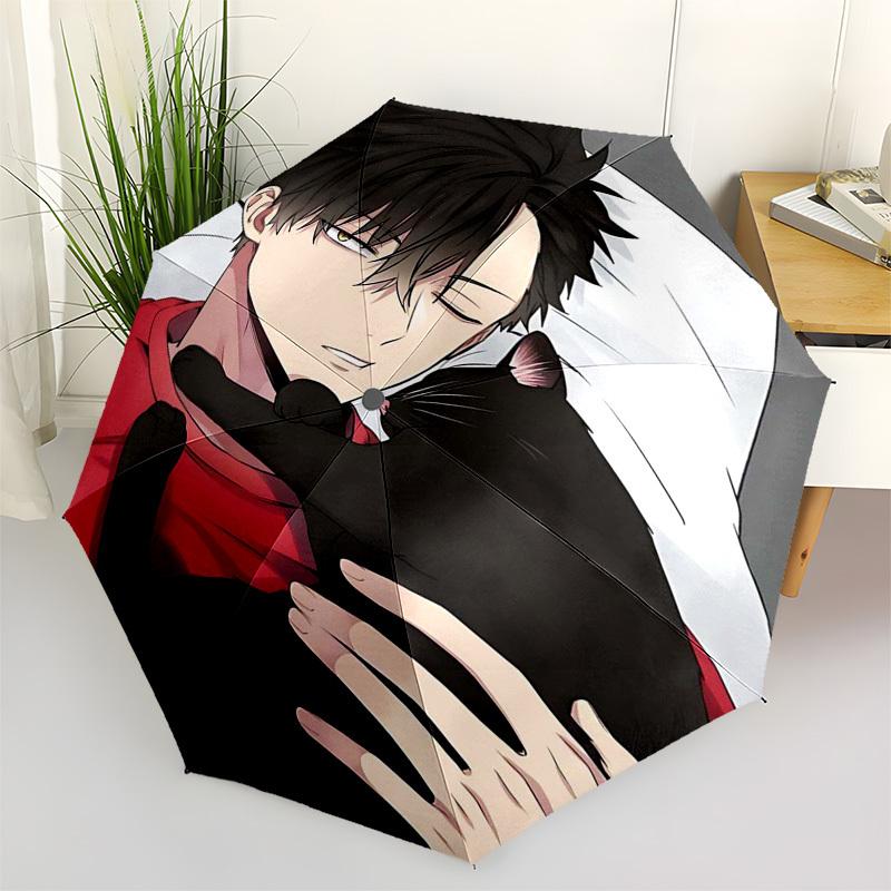 

1pc Anime Character with Black Cat Outdoor Umbrella - Automatic Opening/Closing, Portable 3-Fold Design, 8-Bone Iron Frame, Perfect Gift for Fans