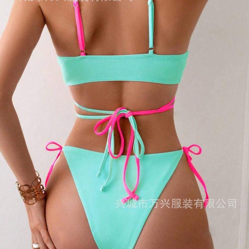 2025 New Color Matching Suspender Sexy Split Swimsuit Women's Three-point Bikini Beach Spa Swimsuit