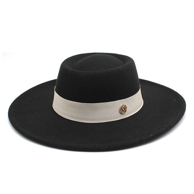 Solid Color Wool 9.5Cm Brim Mark Men'S And Women'S Warm Outdoor Oval Hoop Top Hat