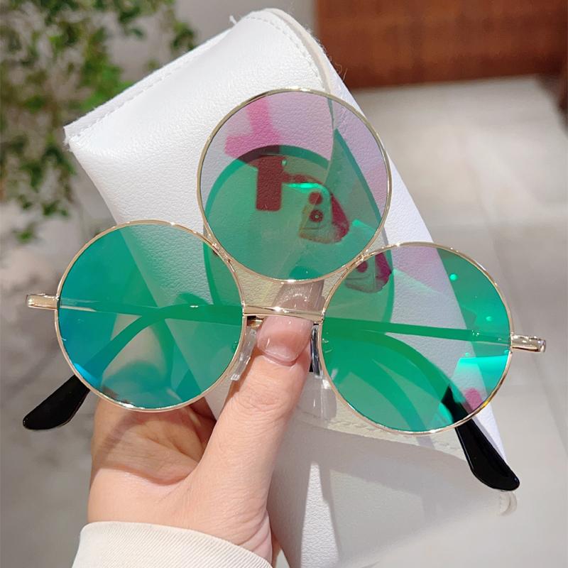 New Trendy Y2K Hip Pop Funny Shades Women Ins Brand Design Decor Sunglasses Retro Round Metal Travelling Sun Glasses