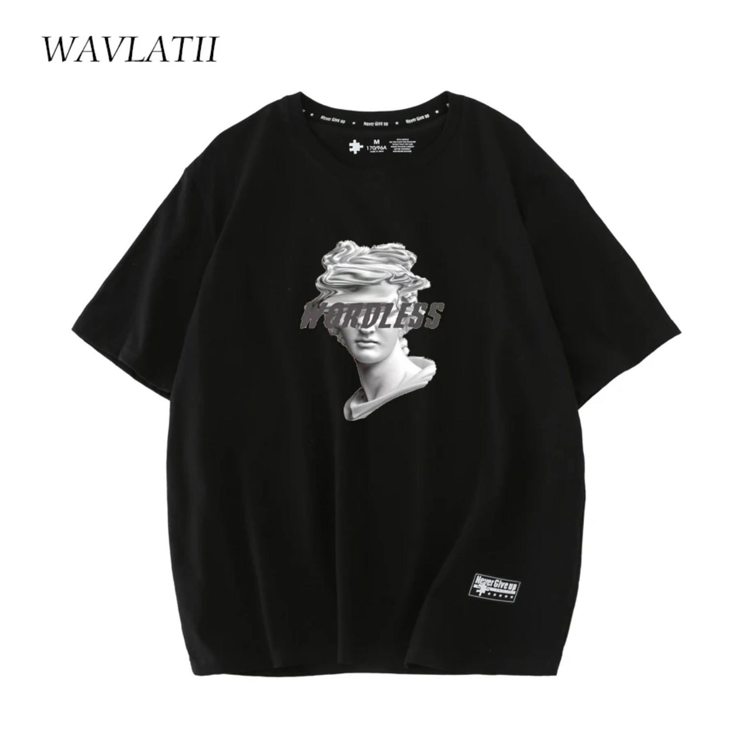

WAVLATII New Women Fashion Sculpture Pattern T shirts Female Black Casual Tees Lady Short Sleeve Tops for Summer WT2202 XXXXXL різнокольоровий