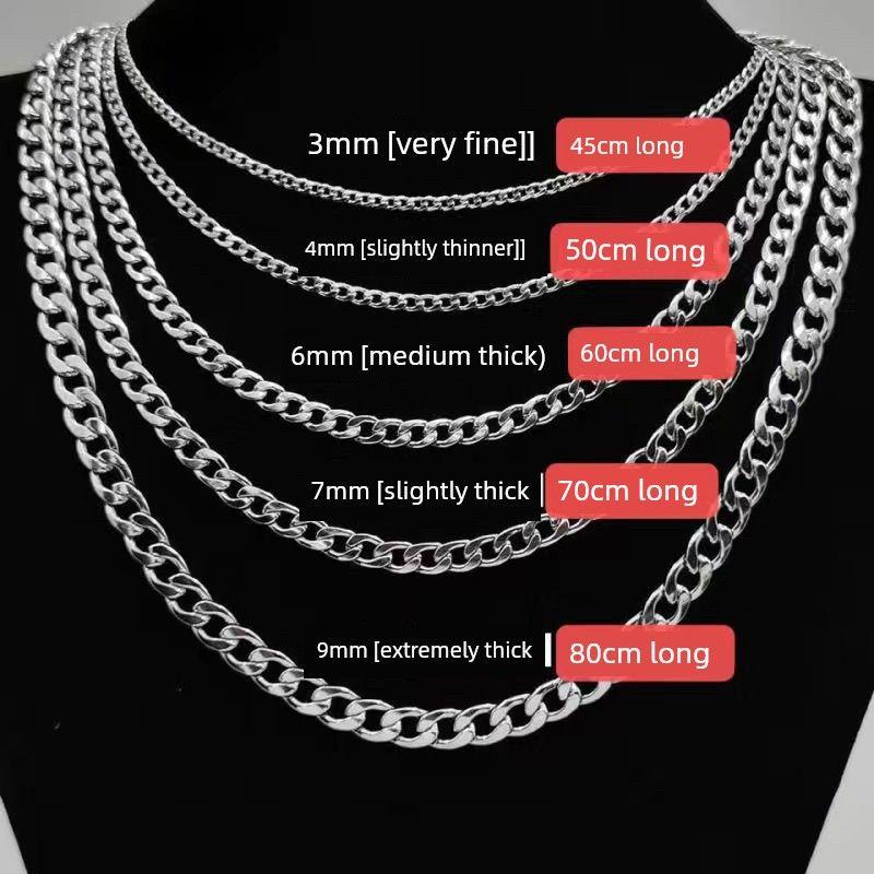 

Fashion Hip Hop Necklace Titanium Steel Cuban Link Chain Non-Fading Chunky Chain Necklace Men and Women Trendy Ins Street Sweatshirt Chain Accessories Width 6mm, Length 70cm