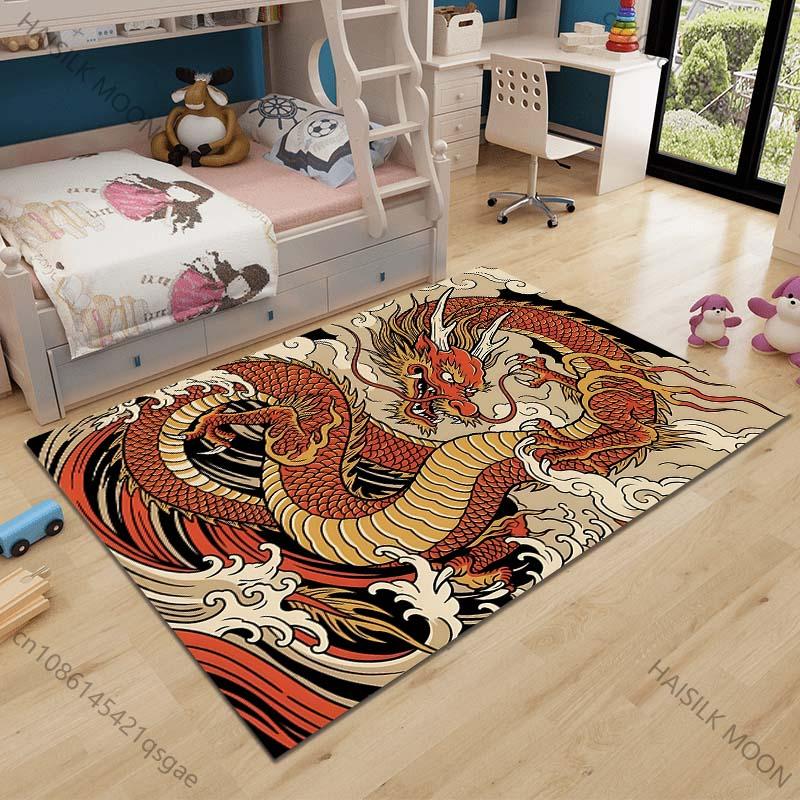 Multiple Sizes Red Dragon Swirling In Clouds Carpet for Living Room Bedroom Sofa Home Decor Rus Non-slip Floor Mat Luxury Gift