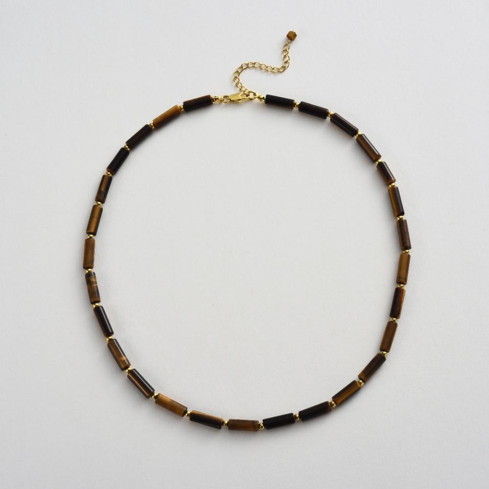 Brown Tiger Stone Beaded Necklace Retro Fashion Choker Chain Unique Trendy Jewelry for Women Gift
