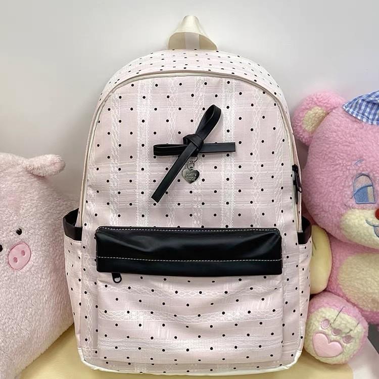 Schoolbag atmosphere Japanese schoolbag design college girl cute polka dot backpack junior high school new lace backpack women