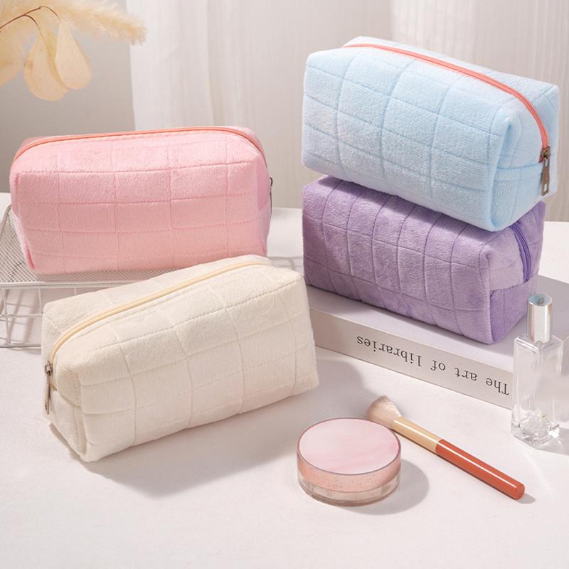 Solid Fur Cosmetic Storage Bag Large Women Zipper Makeup Organizer Handbag Stationery Pencil Case Travel Make Up Toiletry Punch