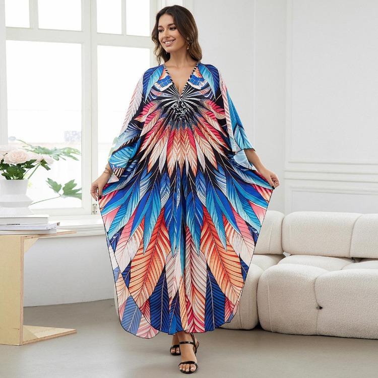 Beach Vacation Women Summer Kaftans Maxi Dresses Printed Cover Ups Swimwear Big Sales Factory Supply Bathing Suits