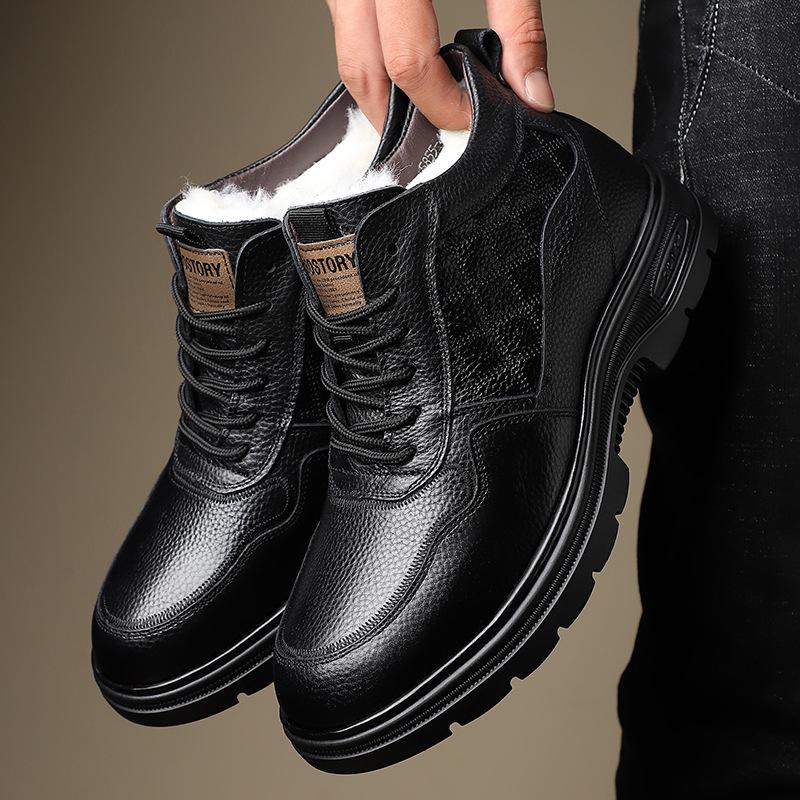 Schneestiefel Herren 2025 Winter neu Leder Samt warm Nordosten große Baumwollschuhe kältebeständig verdickt Baumwolle Lederschuhe Herrenschuhe