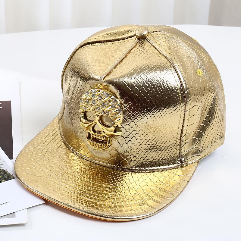Cappellino da baseball in pelle PU con motivo coccodrillo, nuovo modello primaverile, cappellino trendy hip hop con teschio incrociato, visiera piatta