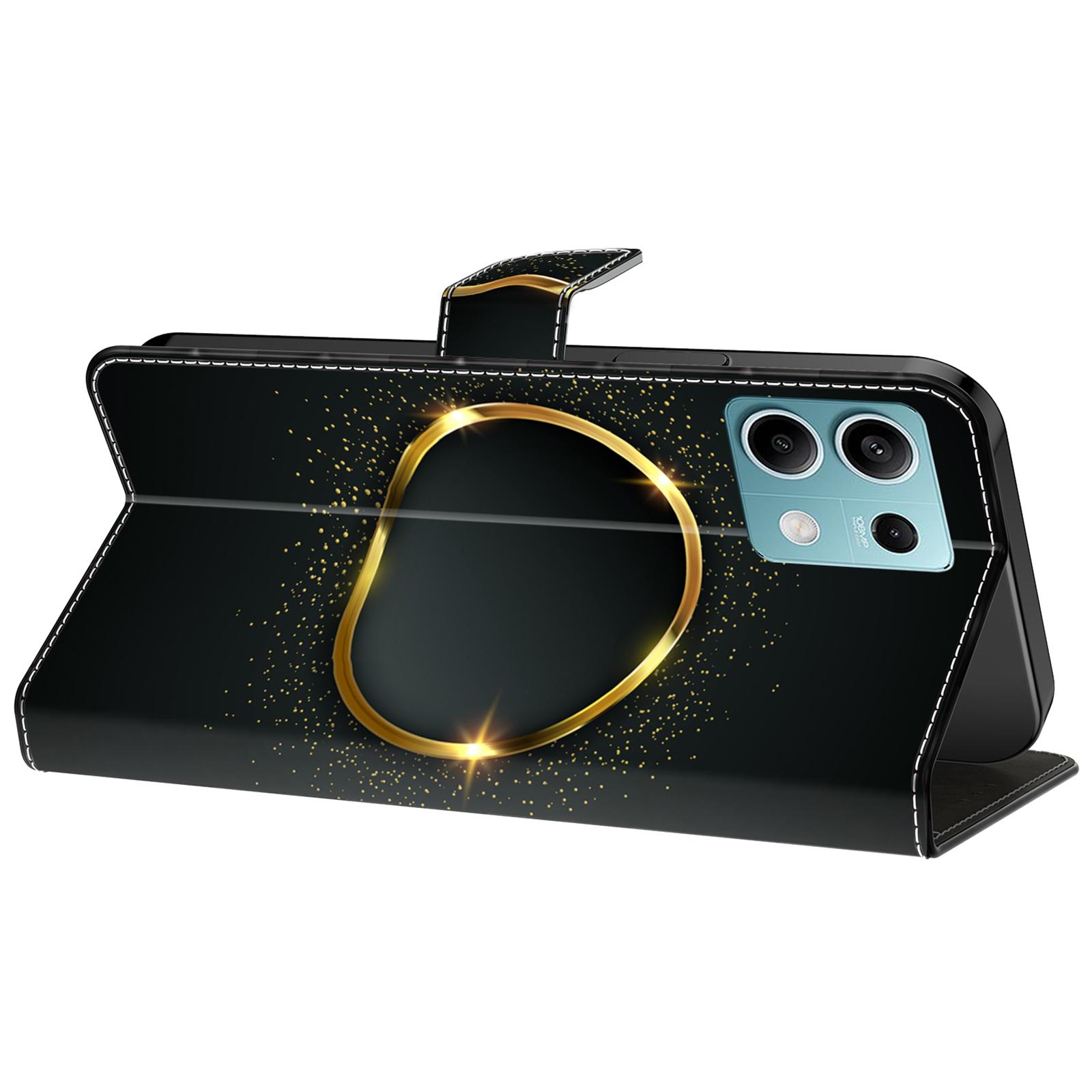 

For Xiaomi Redmi Note 13 5G Case Pattern Design PU Leather Shockproof Flip Cover Gold Ring