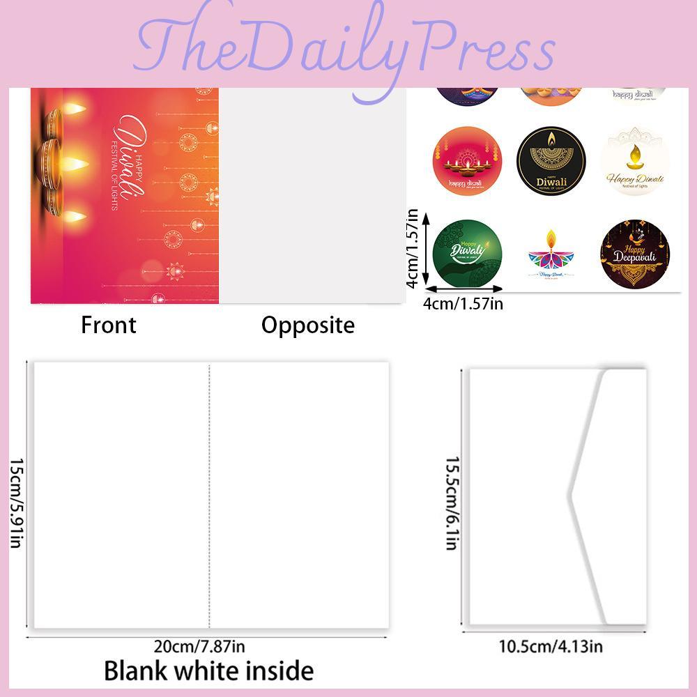 Diwali Theme Greeting Card Kit With Envelopes And Festive Stickers For Event Decoration