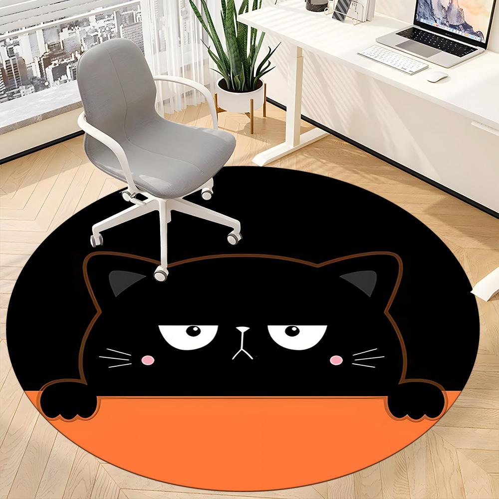 1pc Cat Circle Office Round Area Rug, Under Office Chairs Bedroom Living Room Home Decor, Room Deco