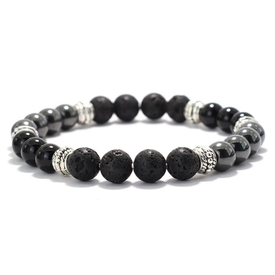 Simple Men Bracelet Natural Lava Tiger Eye Stone Hand Beaded Brass Braclet Casual Accessories Prayer Meditation Yoga Braslet