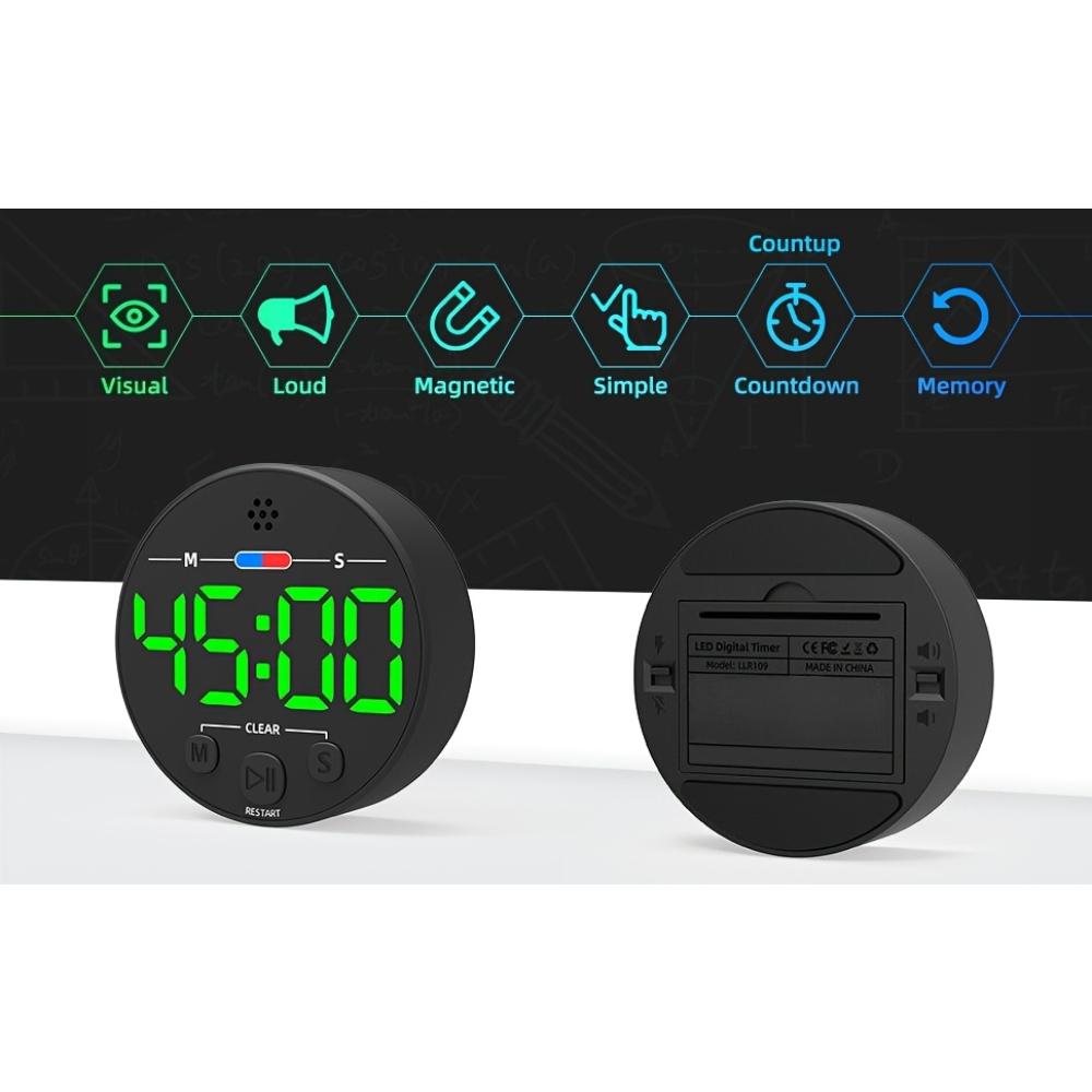 Magnetische digitale afteltimer, compact voor op het bureau, groot LED-display, luid alarm, voor het koken van eieren in de keuken, focus in de klas, taakbeheer
