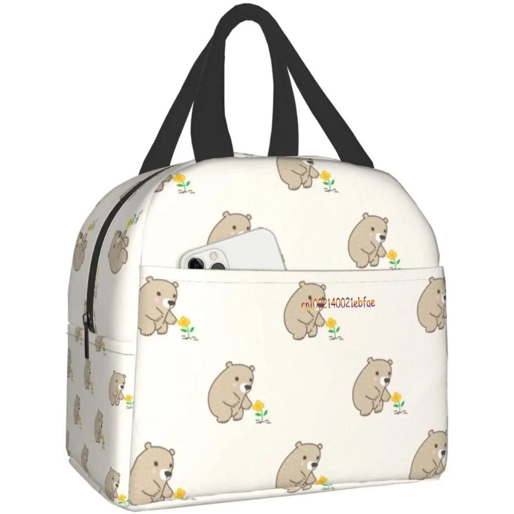 

Коричневый медведь Kawaii сумка для ланча Дорожная рабочая сумка-холодильник Bento Box Многоразовая сумка-тоут Коробки для пикника Изолированные сумки для ланча для женщин и девочек 22x20x13CM темно серый