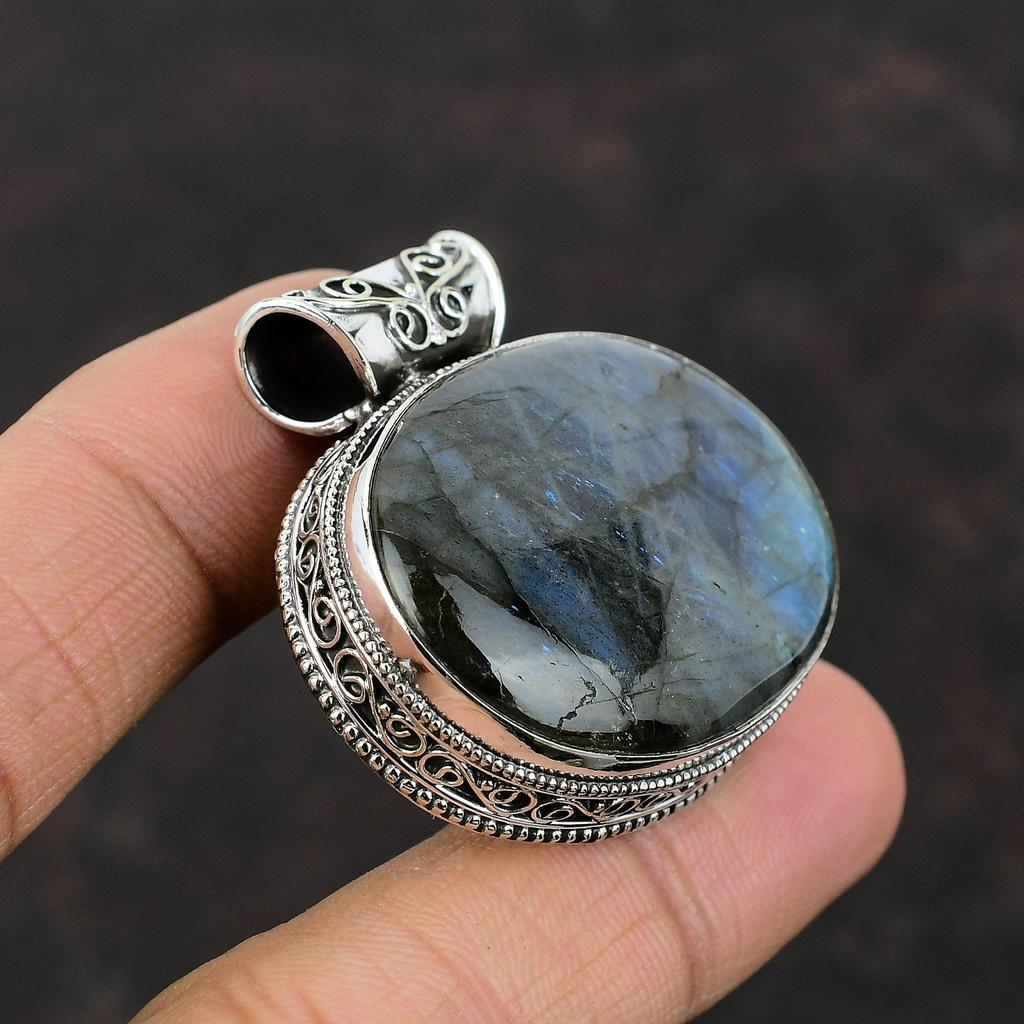 Labradorite Pendant Gemstone Pendant 925 Sterling Silver Pendant Oval Labradorite Jewelry Handmade Vintage Pendant Perfect Gifts For Mom
